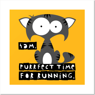 Funny cat meme – 4 AM, perfect time for running. (Grisù) – yellow Posters and Art